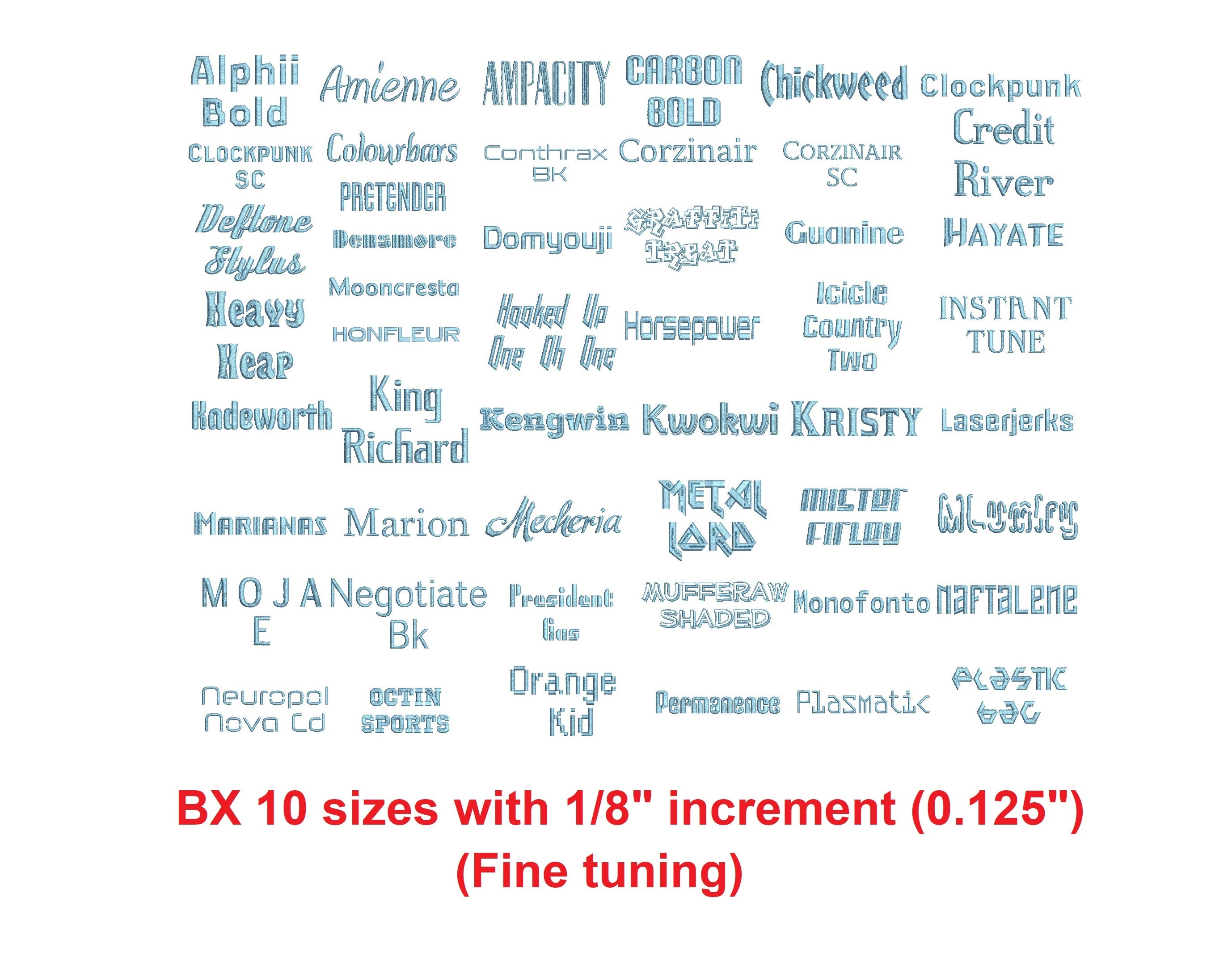 Typodermic© 50 種類の刺繍フォント BX 10 サイズ (18 インチ (0.125 インチ) 刻み) - まずはお試し -  購入は無料! Embrilliance ソフトウェア (RLA) - Etsy 日本