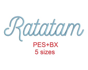 Ratatam embroidery font formats bx (which converts to 17 machine formats), + pes, Sizes 0.50 (1/2), 0.75 (3/4), 1, 1.5 and 2"