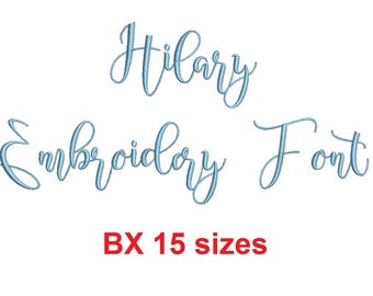 Hilary Script embroidery BX font Sizes 0.25 (1/4), 0.50 (1/2), 1, 1.5, 2, 2.5, 3, 3.5, 4, 4.5, 5, 5.5, 6, 6.5, and 7 inches
