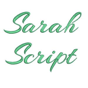 May include: A green cursive font design with the text "Sarah Script".