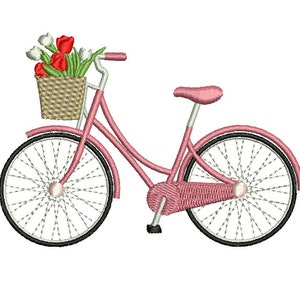 Fietsmachine borduurontwerp met bloemenmand direct downloaden