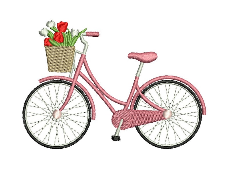 Bicycle machine embroidery design with flower basket instant  etsy Bicycle machine embroidery design with flower basket instant  etsy