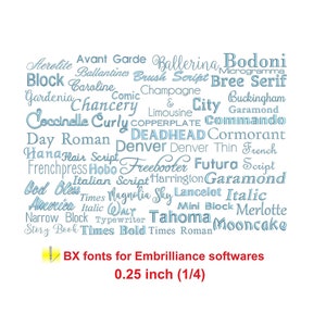Pakket 50 kleine BX 0,25" (1/4) borduurlettertypen - eerst proberen - daarna kopen! (gratis Embrilliance-software)