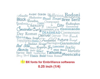 Package 50 small BX 0.25" (1/4) embroidery fonts - Try first - Buy after! (Free Embrilliance software)