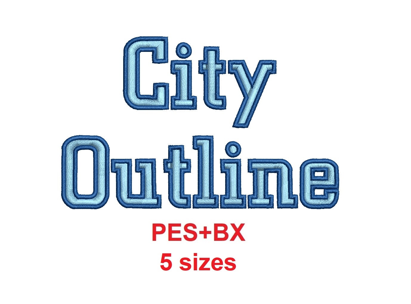 City Outline 2 colors embroidery font formats PES+BX 5 sizes embroidery font sample