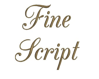 Fine Script embroidery font bx (compatible with 17 machine file formats), dst, exp, pes, jef and xxx, Sizes 1, 1.5, 2 inches