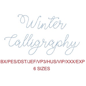 Winter Calligraphy bean stitch machine embroidery font 6 sizes (MHA)