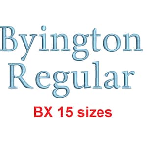Puede incluir: Un gr&aacute;fico de texto azul que dice "Byington Regular BX 15 tama&ntilde;os".