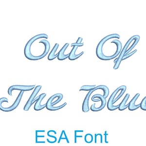 May include: Out Of The Blue in a light blue cursive font with the words "ESA Font" below.