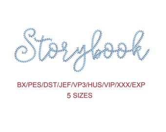 Storybook thin chain stitch machine embroidery font 5 sizes