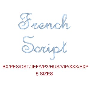 French Script thin chain stitch machine embroidery font 5 sizes