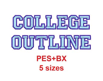 College Outline 2 colors embroidery font formats PES+BX 5 sizes