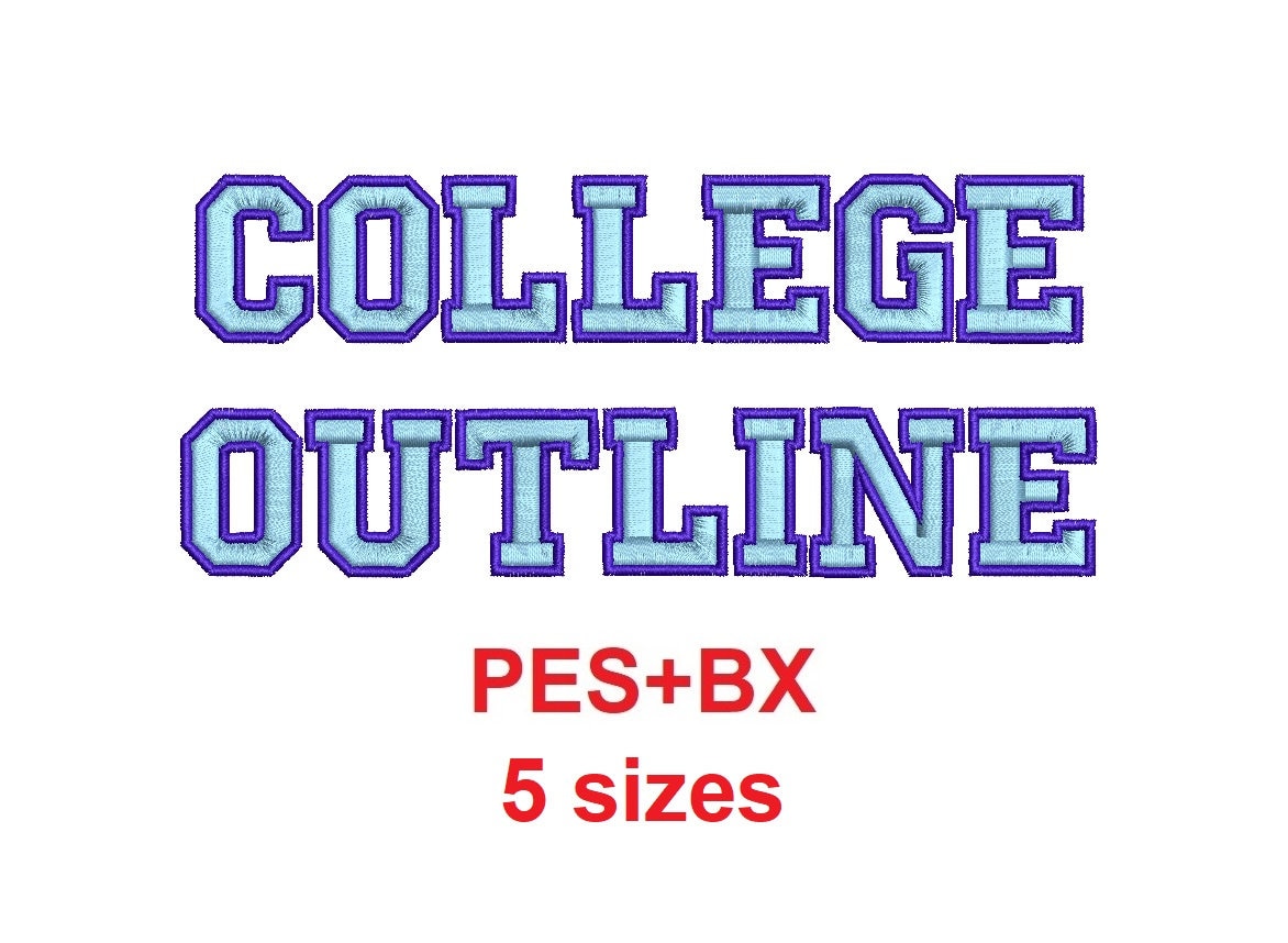 College Outline 2 colors embroidery font formats PES+BX 5… embroidery font sample