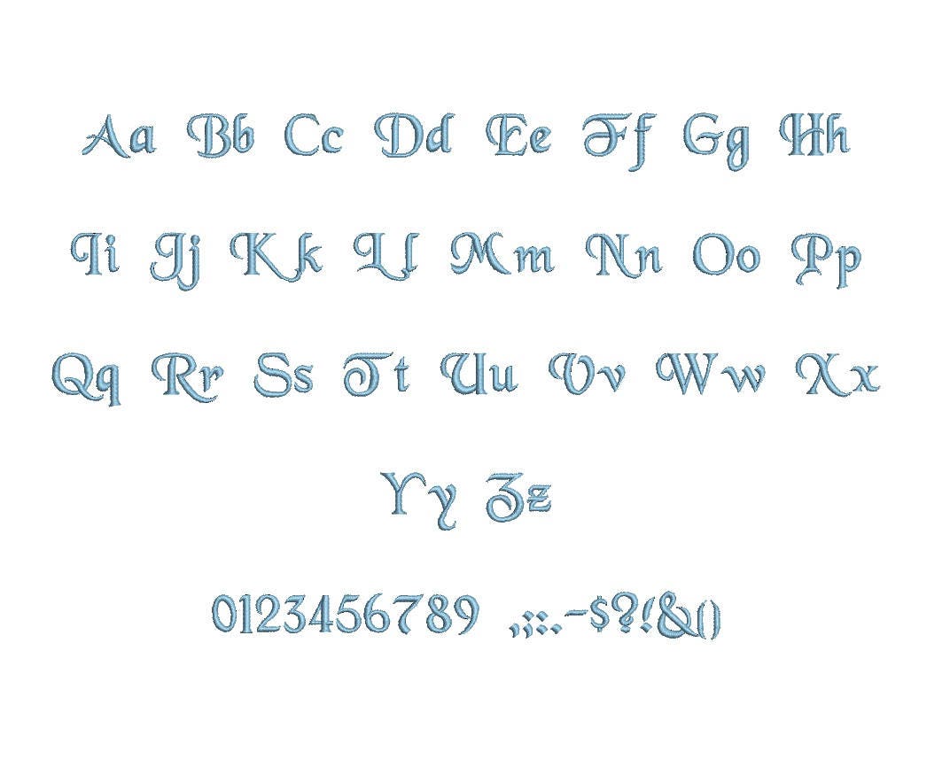 Hana Embroidery BX Font Satin Stitches 15 Sizes 0.25 (1/4