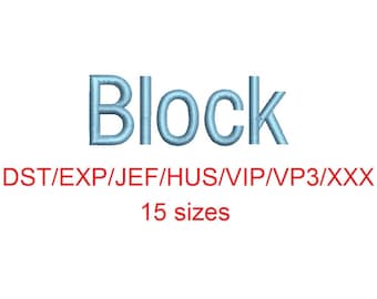 Block embroidery font dst/exp/jef/hus/vip/vp3/xxx 15 sizes small to large