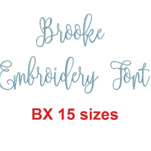 Brooke Script broderi BX typsnitt Storlekar 0,25 (1/4), 0,50 (1/2), 1, 1,5, 2, 2,5, 3, 3,5, 4, 4,5, 5, 5,5, 6, 6,5 och 7 tum
