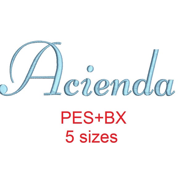 Acienda Embroidery Font-Formate bx (welches in 17 Maschinenformate umgewandelt wird) + pes, Größen 0.50 (1/2), 0.75 (3/4), 1, 1.5 und 2"