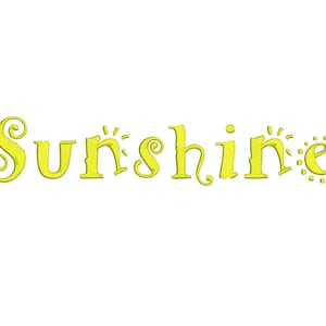 May include: Yellow cursive text that reads "Sunshine" with a stylized sun design after the "e".