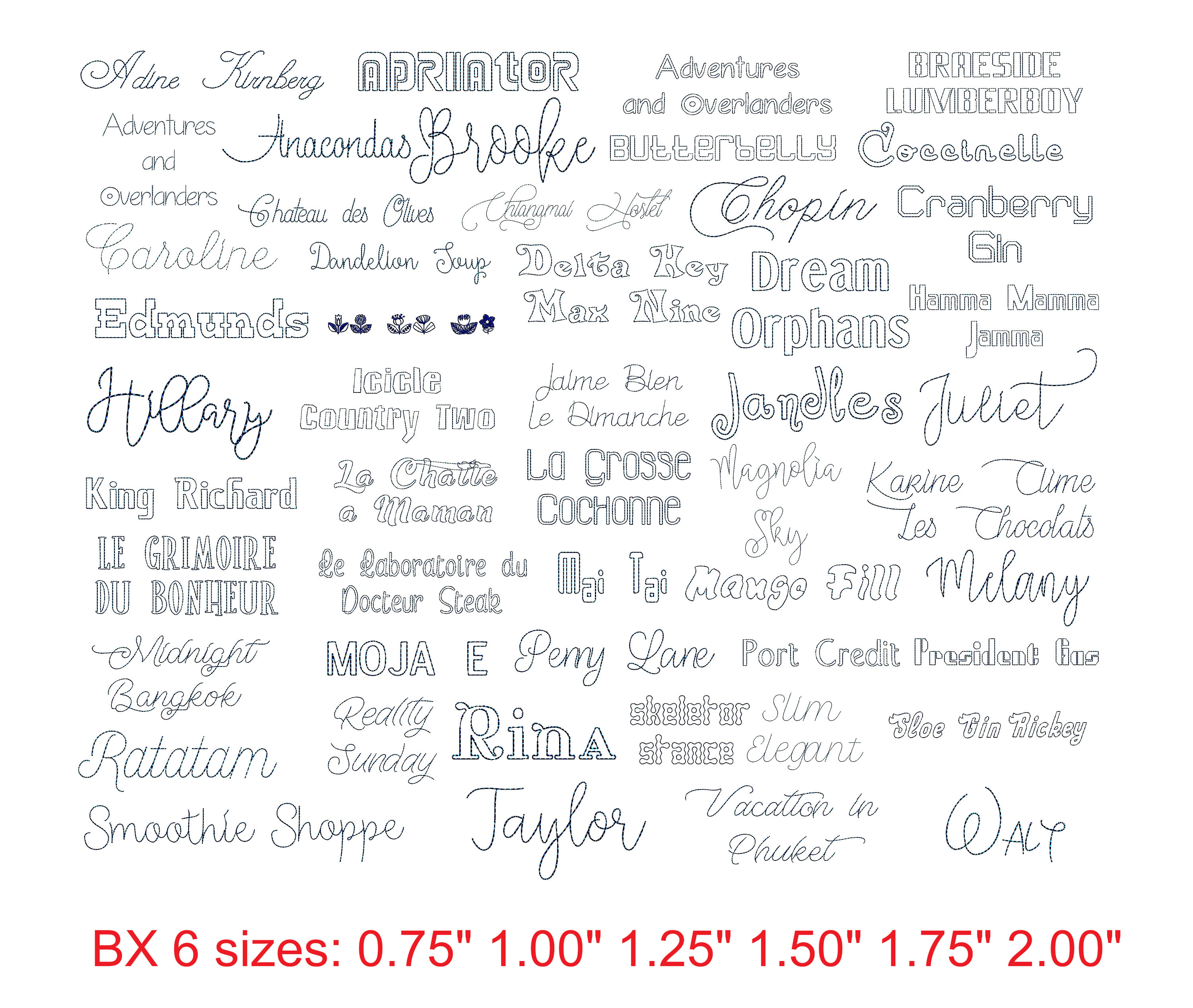 Package 50 Bean Stitch Embroidery Fonts BX 6 sizes embroidery font sample