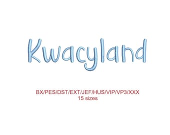 Kwacyland kid's embroidery font 15 sizes 9 file formats (SNAS)