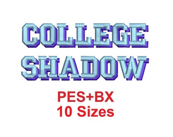 College Shadow 2 colors embroidery font formats PES+BX 10 sizes