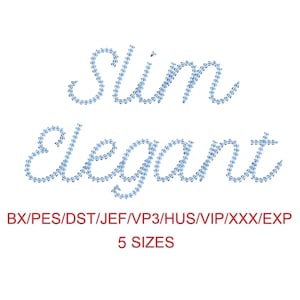 Slim Elegant thin chain stitch machine embroidery font 5 sizes