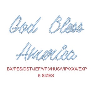 God Bless America thin chain stitch machine embroidery font 5 sizes