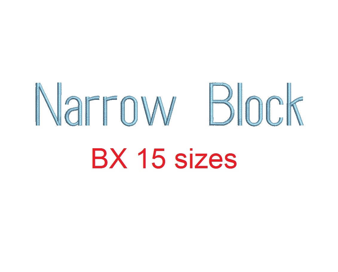 Narrow Block embroidery BX font 15 Sizes embroidery font sample
