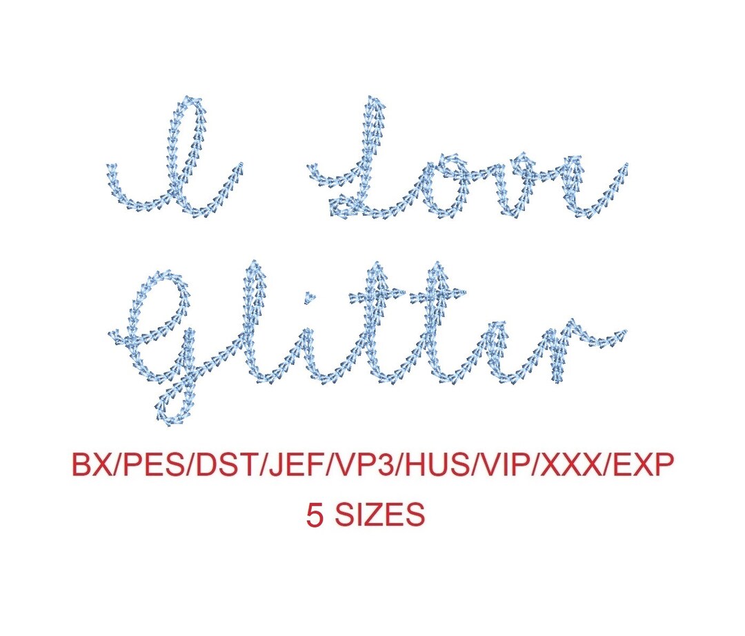 I Love Glitter Thin Chain Stitch Machine Embroidery Font 5 Sizes MHA - Etsy