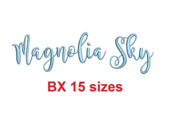 Magnolia Sky embroidery BX font Sizes 0.25 (1/4), 0.50 (1/2), 1, 1.5, 2, 2.5, 3, 3.5, 4, 4.5, 5, 5.5, 6, 6.5, and 7 inches