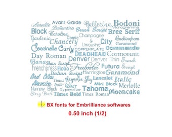 Package 50 small BX 0.50" (1/2) embroidery fonts - Try first Buy after!