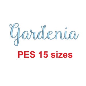 Gardenia embroidery font PES format 15 Sizes 0.25 (1/4), 0.5 (1/2), 1, 1.5, 2, 2.5, 3, 3.5, 4, 4.5, 5, 5.5, 6, 6.5, and 7 inches