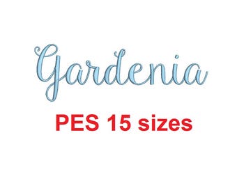 Fuente de bordado Gardenia formato PES 15 Tamaños 0,25 (1/4), 0,5 (1/2), 1, 1,5, 2, 2,5, 3, 3,5, 4, 4,5, 5, 5,5, 6, 6,5 y 7 pulgadas