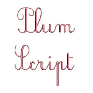 Puede incluir: Diseño de fuente Plum Script en estilo cursivo rosa.