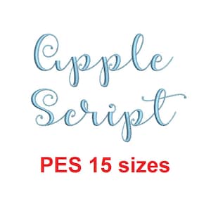 Tailles de police PES de broderie Apple Script 0,25 (1/4), 0,50 (1/2), 1, 1,5, 2, 2,5, 3, 3,5, 4, 4,5, 5, 5,5, 6, 6,5 et 7&quot; (MHA)