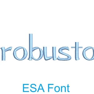 May include: The word "robuto" in a light blue embroidered font, with the text "ESA Font" below it.