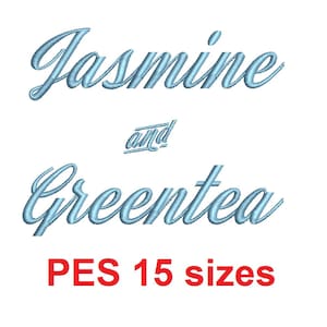 Jasmine and Greentea embroidery font PES format 15 Sizes instant download