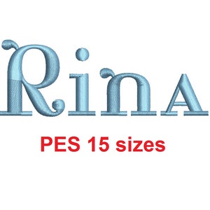 Rina™ embroidery font PES 15 Sizes 0.25 (1/4), 0.5 (1/2), 1, 1.5, 2, 2.5, 3, 3.5, 4, 4.5, 5, 5.5, 6, 6.5, and 7 inches (RLA)