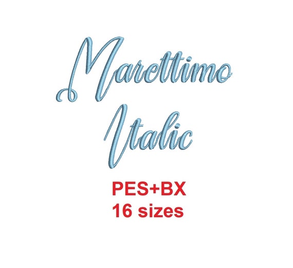 Font per ricamo Marettimo Italic formati PES+BX 16 dimensioni