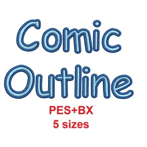 Comic Outline 2 colors embroidery font formats PES+BX 5 sizes