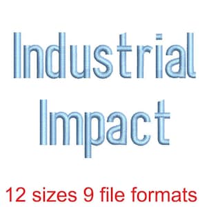 May include: Industrial Impact embroidery design in light blue with 12 sizes and 9 file formats.