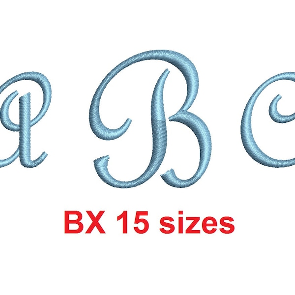 French Script Monogram embroidery BX font Satin Stitches 15 Sizes 0.25 (1/4) up to 7 inches