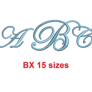 Edwardian Monogram embroidery BX font Satin Stitches 15 Sizes 0.25 (1/4) up to 7 inches