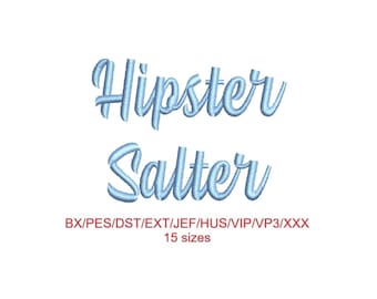 Hipster Salter embroidery font 15 sizes 9 file formats (SNAS)