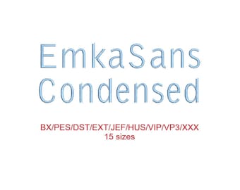 Emka Sans Condensed embroidery font with commercial license