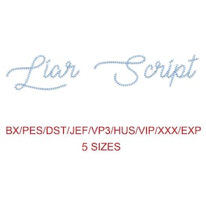Liar Script thin chain stitch machine embroidery font 5 sizes (MHA)