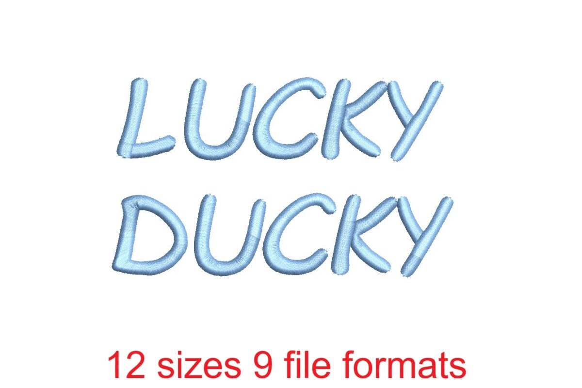 Fuente de bordado Lucky Ducky - 12 tamaños y 9 formatos de archivo