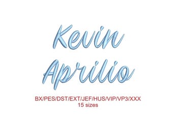 Kevin Aprilio signature embroidery font 15 sizes 9 file formats (SNAS)