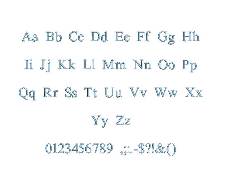 Times Roman embroidery font PES format 15 Sizes instant download 0.25, 0.5, 1, 1.5, 2, 2.5, 3, 3.5, 4, 4.5, 5, 5.5, 6, 6.5, and 7 inches image 2