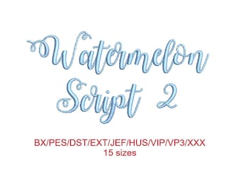 Watermelon Script #2 embroidery font with commercial license (MHA)